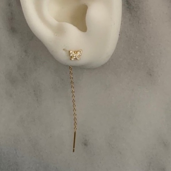 Gold Crystal Butterfly Threaded Earrings Brand New - Picture 2 of 4
